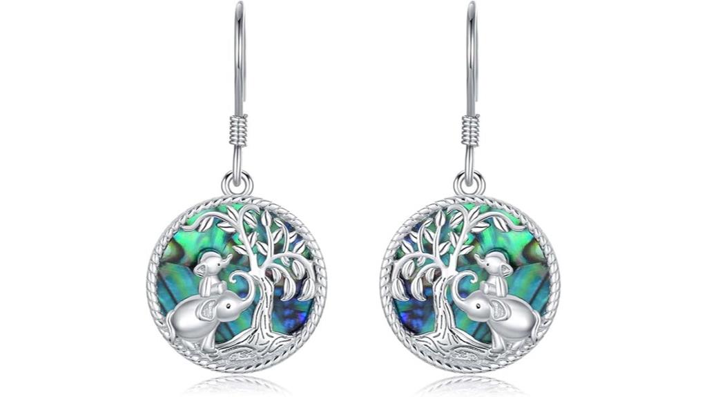elephant abalone silver earrings