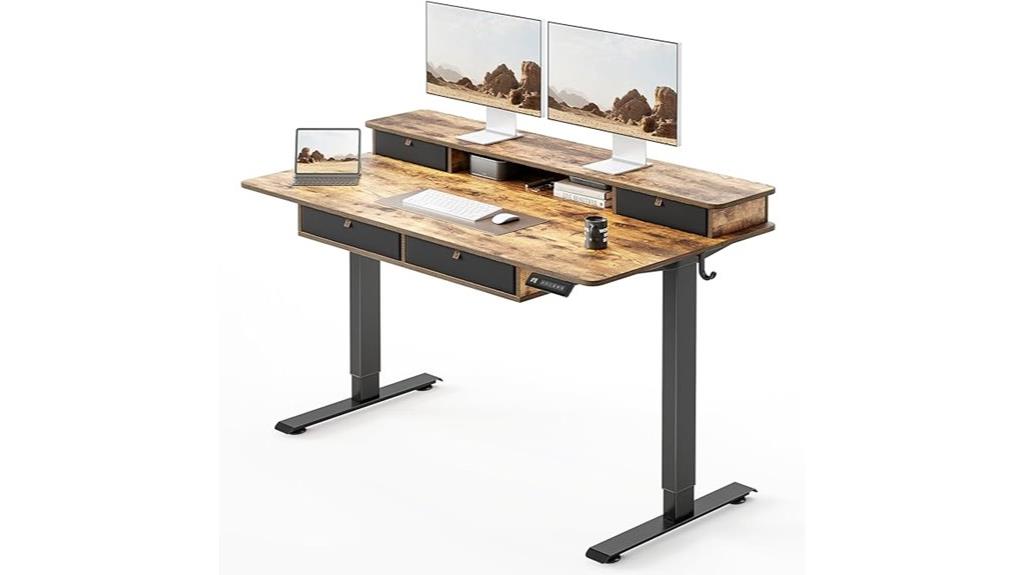 adjustable desk with drawers