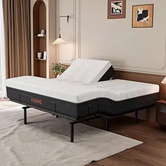 ESHINE Adjustable Bed Frame with Gel Mattress and Features