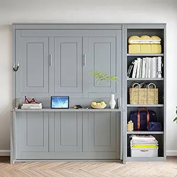 Murphy Bed with Desk and Shelves for Adults