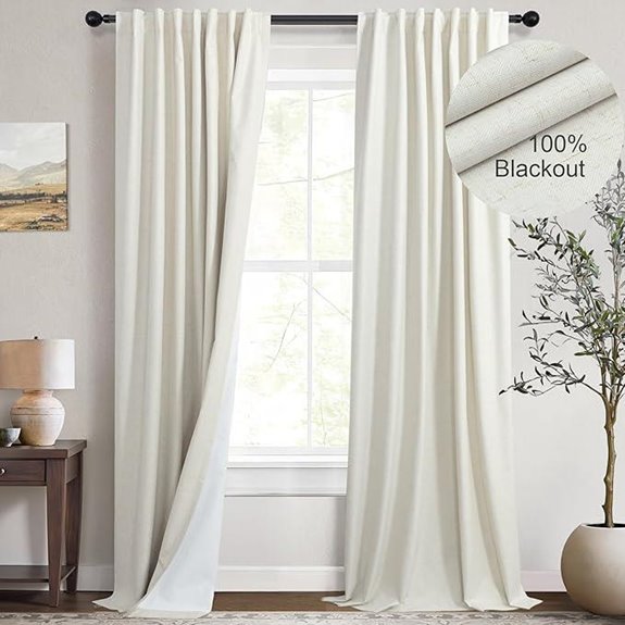 Cream Linen Blackout Curtains 84 Inch 2 Panels