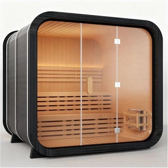 Outdoor Cube Sauna with Glass Windows and Cedar Finish