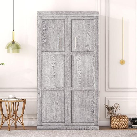 Twin Size Wall Bed Cabinet Foldable Gray