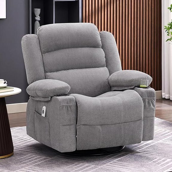 Grey Swivel Recliner Chair with Heat & Massage
