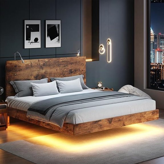 BarnFurin King Size Floating Bed Frame with LED Lights