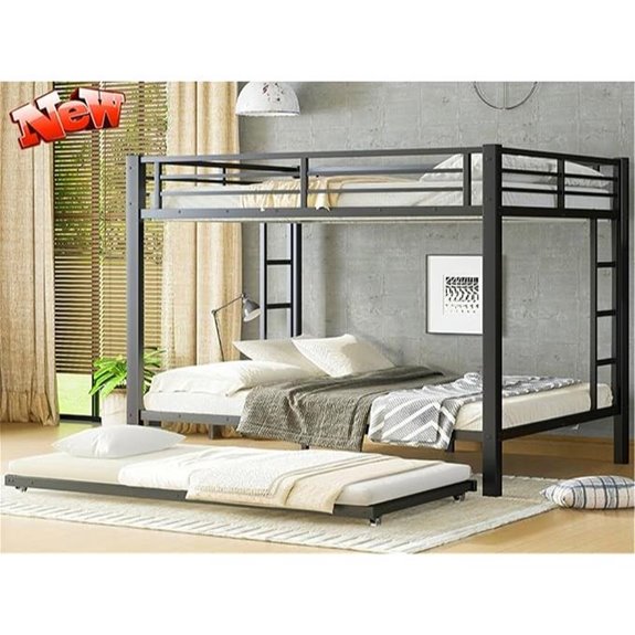 Upgraded Metal Queen Bunk Bed with Trundle and Ladders