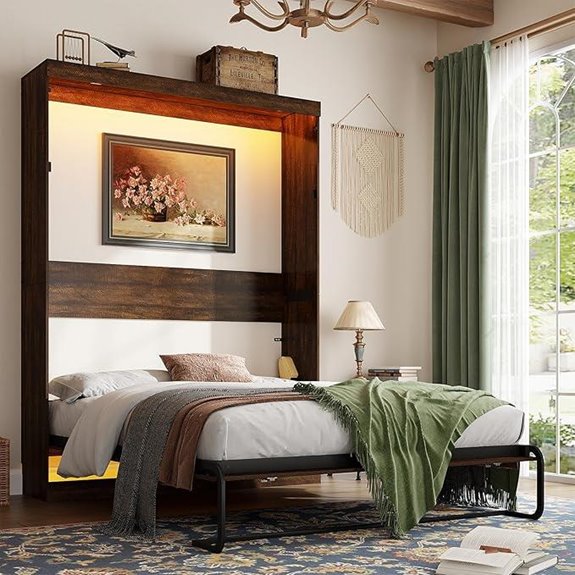 Full Size Murphy Bed with LED Lights and Storage