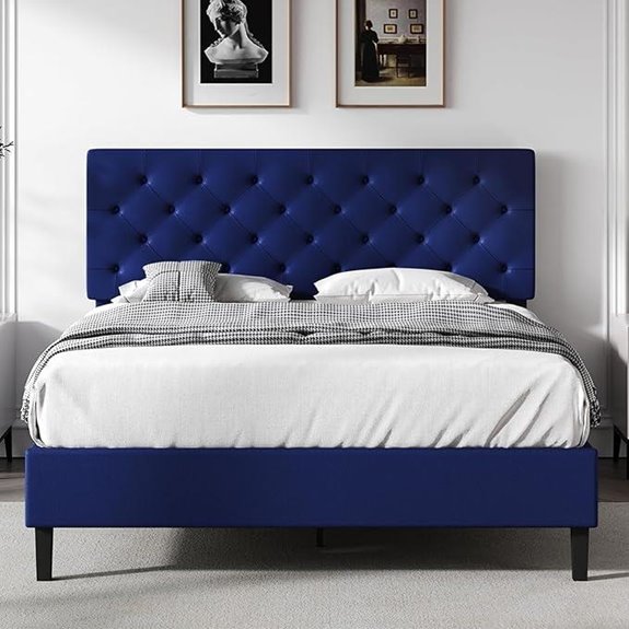 Navy Blue Queen Bed Frame with Headboard