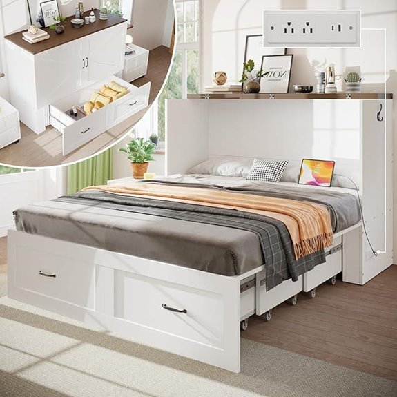 Queen Murphy Bed with Storage and Charging
