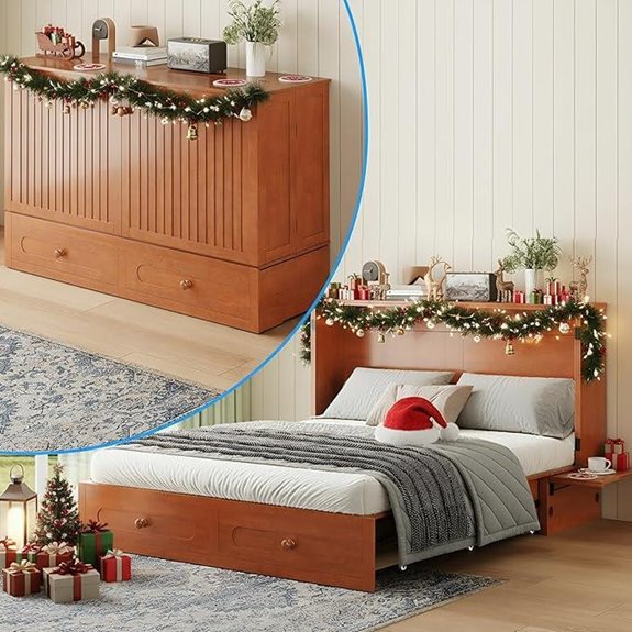 PUREMIND Queen Murphy Bed with Mattress & Storage