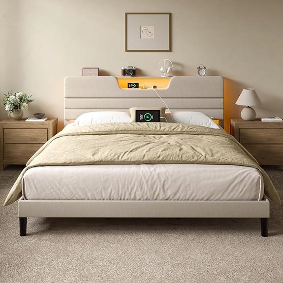 King Size Bed Frame with Storage and LED Lights