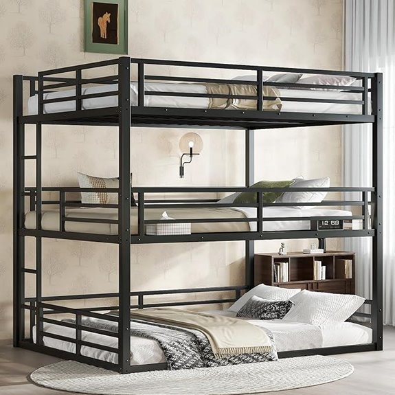 Metal Triple Bunk Bed with Guardrails