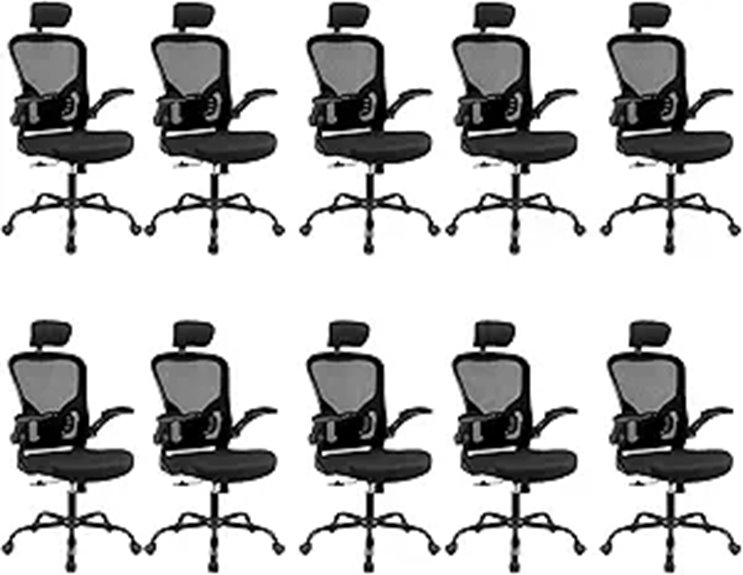 10 Pack Ergonomic Office Chairs with Adjustable Headrests