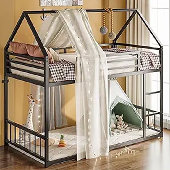LIKIMIO Twin House Bunk Bed with Ladder and Guardrail
