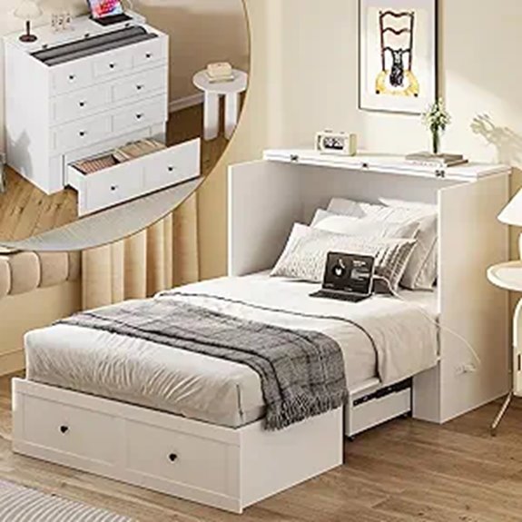 Twin Murphy Bed with Charging Station and Storage