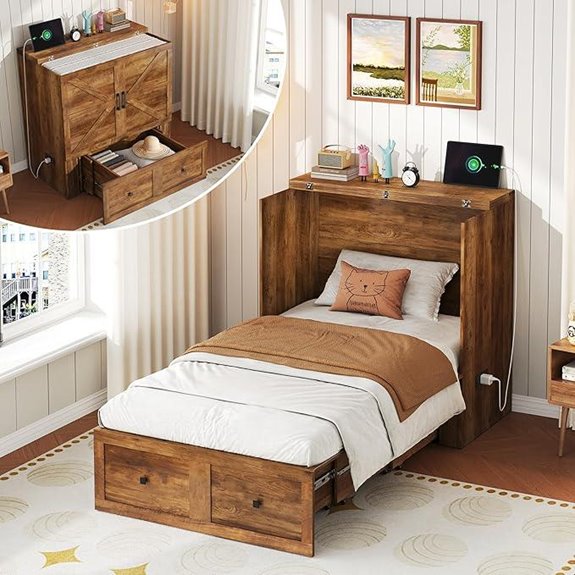 AMERLIFE Twin Murphy Bed with Charging & Storage