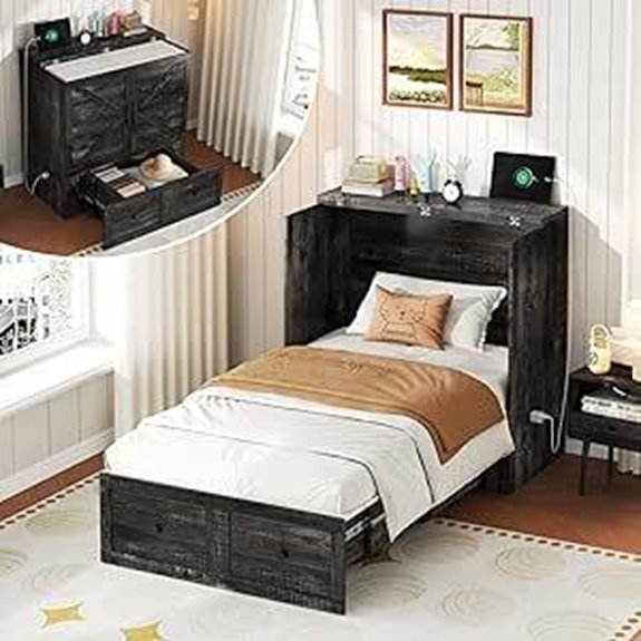 AMERLIFE Twin Murphy Bed with Charging & Storage