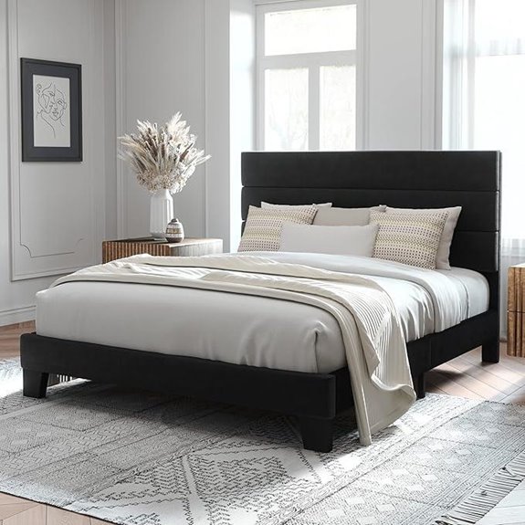 Allewie Queen Bed Frame with Velvet Headboard
